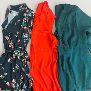 Torrid Sz. 3 Lot Of 3 Fall Blouses Floral Sheer Emerald Green Orange Red